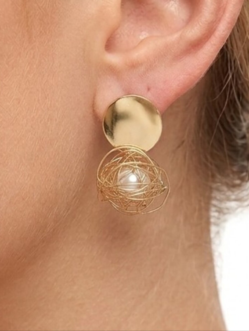 Golden Drop Earrings with Pearl Accent Lightweight Avant Garde Wedding Preppy